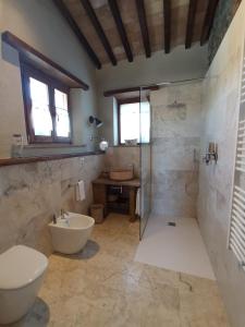 拉迪科法尼Casa al Maestro B&B的带淋浴、卫生间和盥洗盆的浴室