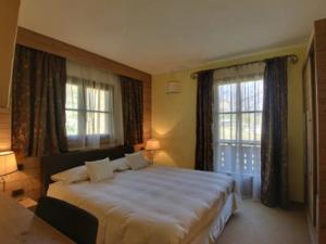 利维尼奥Hotel Bait de Angial的一间卧室设有一张大床和两个窗户。