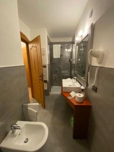 利维尼奥Hotel Bait de Angial的一间带水槽、卫生间和淋浴的浴室