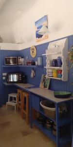 阿普特Bienvenue à la Source dans une Maison de Charme的厨房设有蓝色的墙壁和蓝色的台面