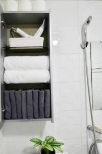 首尔Seoul Central Namsan Studio 2Beds #102的浴室配有毛巾架和毛巾