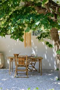 拉西约塔l'Amarantine的木桌和树下的长凳