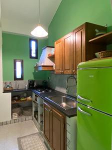雷阿尔蒙特Villa Venere Apartment的厨房配有绿色冰箱和水槽