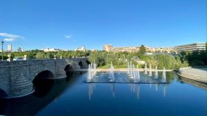 马德里Centrally located duplex: Madrid Río-Palacio Real LINNEO的河中带喷泉的桥梁