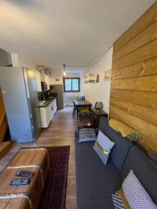波泰皮莫朗Maison village proche Andorre et stations de ski的带沙发的客厅和厨房