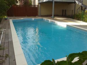 布尔诺布尔诺斯特里公寓的庭院里的一个蓝色海水游泳池