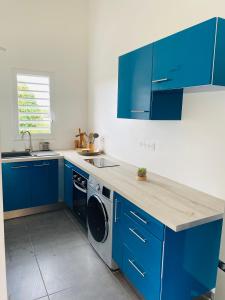 拜马欧K'Noly的蓝色的厨房配有水槽和洗碗机