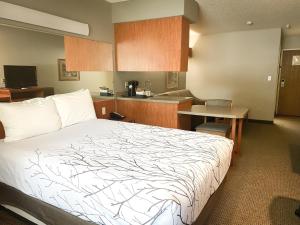 GeringMonument Inn & Suites的酒店客房带一张床和一个厨房