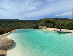 卡尔热斯Casa Lagone - Villa avec Piscine et Superbe Vue的一大池水,里面设有长凳