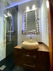布尔戈斯Grand Plaza Vega的一间带水槽和镜子的浴室