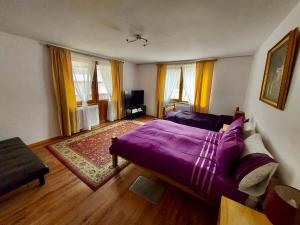 里梅泰亚Cabana Sweetlife的一间卧室配有一张紫色的床和一张沙发