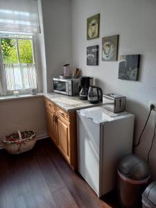马尔肖Lütt Verbliev的带微波炉和洗碗机的小厨房