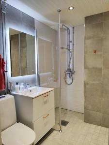 罗瓦涅米Lovely cityhome的浴室配有白色水槽和淋浴。