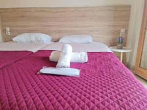 派莱卡斯艾格尼丝旅馆的一间卧室配有一张床,上面有两条毛巾