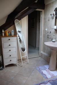 ChaptelatChambre d'Hôtes Les Chênes的一间带水槽、镜子和梯子的浴室