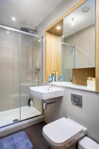 卢顿10080 Luxury Apartment near Luton town Mall的浴室配有卫生间、盥洗盆和淋浴。