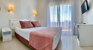 普拉加德阿罗阿罗玛酒店的一间卧室设有一张带电视和窗户的床。
