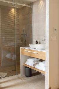 AltillacCueillette的一间带水槽和玻璃淋浴的浴室