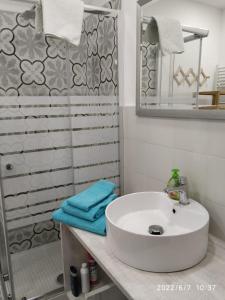 拉努塞伊B&B SA CROBE的浴室配有白色水槽和淋浴。