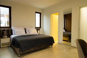 佩特罗瓦纳莫鲁Villa Forte Mare的一间卧室配有一张床和镜子