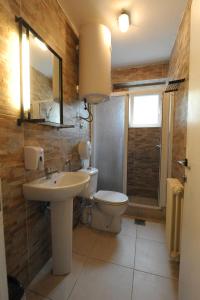 贝尔格莱德正大光明旅馆的一间带水槽、卫生间和镜子的浴室