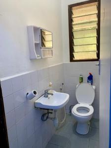 姆万扎Mambo & Jambo House的一间带卫生间和水槽的浴室