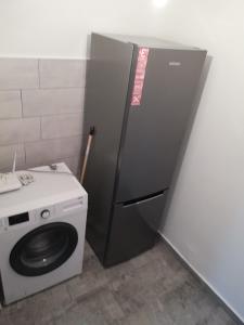 布雷佐伊Apartament Brezoi的一间带洗衣机和洗衣机的浴室