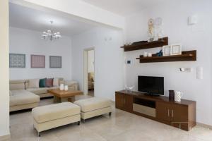 皮特斯迪亚Villa Eurycleia - AKTI homes的带沙发和电视的客厅