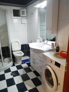 尼亚米卡尼奥纳Sweet home的浴室配有卫生间、盥洗盆和洗衣机。