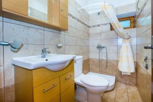 阿利基Anthi Villa的一间带水槽、卫生间和淋浴的浴室
