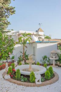 马贝拉Villa Costa Marbella的一座花园,在一座建筑前方有一个喷泉