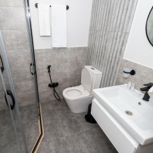 巴库OLF Hotel的浴室配有卫生间、盥洗盆和淋浴。