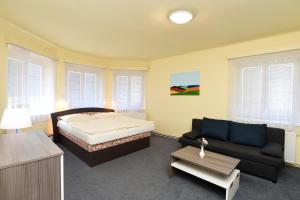 利贝雷茨武叶日喀酒店的一间卧室配有一张床和一张沙发