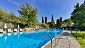 皮耶韦城Borgo graziani的一个带椅子和树木的大型游泳池
