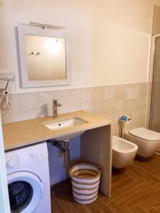 贝加莫Gatto Bianco Bergamo Apartment的一间带水槽和洗衣机的浴室