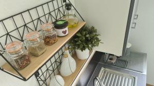 RodewischDas Tor zum Vogtland !!的架子上装有罐子和植物的厨房