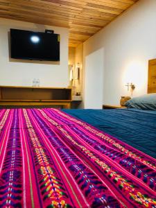克雷尔Hotel María del Tío Molcas的一间铺有多彩地毯的床铺客房