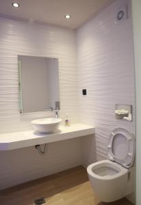 拉加纳斯Armonia Rooms的一间带水槽、卫生间和镜子的浴室