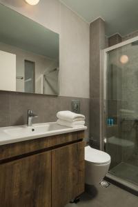 干尼亚Dimitra Central Apts的一间带水槽、卫生间和镜子的浴室