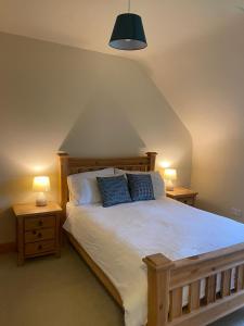 克利夫登Racecourse Lodge Apartment的一间卧室配有一张带2个床头柜的大床