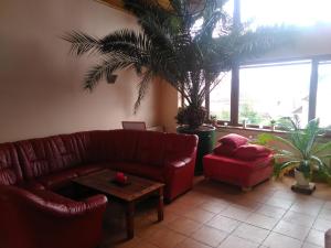 戈尔拉赫夫Pod palmou Gerlachov的客厅配有红色的沙发和桌子