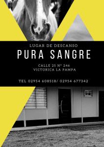 VictoricaPURA SANGRE的摆在谷仓前面的海报,上面有马匹