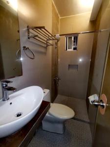 长滩岛Taj Guesthouse Boracay的浴室配有白色水槽和卫生间。