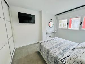 大加那利岛拉斯帕尔马斯Apartamento Parque Jardín的一间卧室配有一张床和一台平面电视