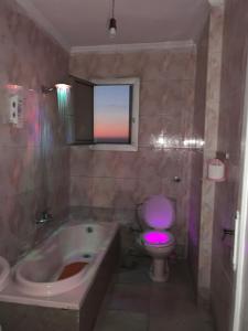 亚历山大Sea view flat for FAMILY ONLY in Miami的带浴缸和紫色灯卫生间的浴室。