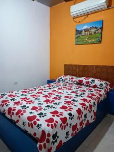 内瓦HOTEL CASA XION的一间卧室配有一张带红白毯子的床