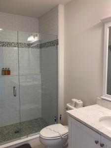 新肖雷汉姆The Sullivan House的带淋浴、卫生间和盥洗盆的浴室