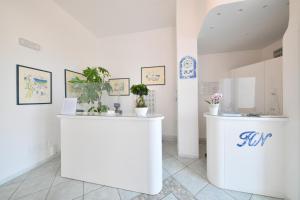 伊斯基亚Hotel Noris的一间房间里装有盆栽植物的白色柜台