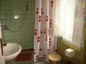 GarzRuegen_Fewo 63的一间带水槽和淋浴帘的浴室
