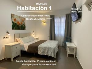 大加那利岛拉斯帕尔马斯Turina House - 3 habitaciones的一间卧室配有一张床,并在一间客房内配有电视。